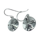 .925 Sterling Silver Sand Dollar Dangle Hook Earrings Silver sand dollar earrings on a white background
