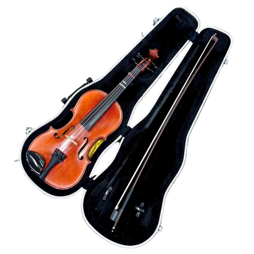 Strobel MA-105 Student Series Viola w/ Hard Case Violin with bow and case on a wooden floor