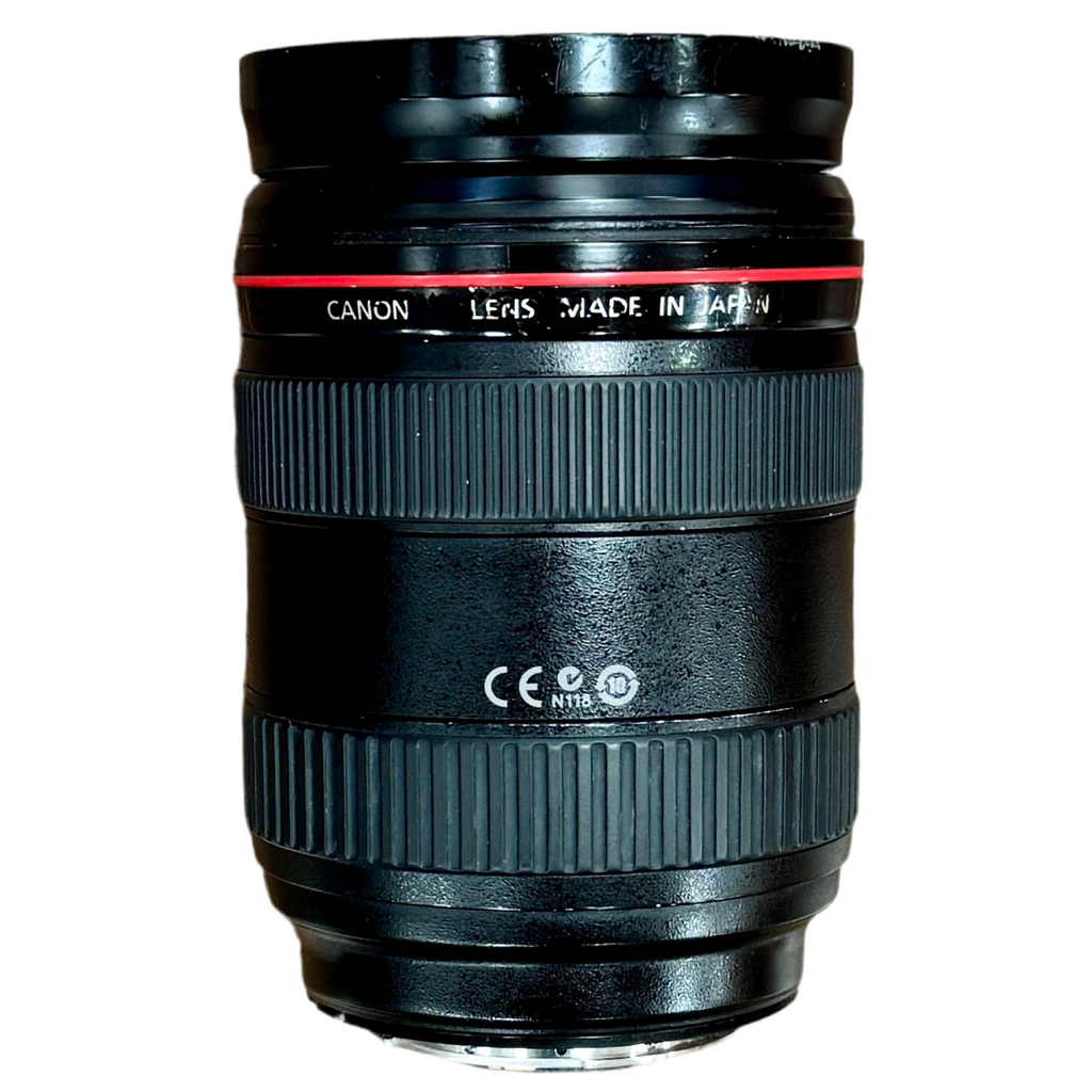 Canon Zoom Lens EF 24-70mm f/2.8L Camera Lens w/ Rear Cap Canon camera lens on a white background