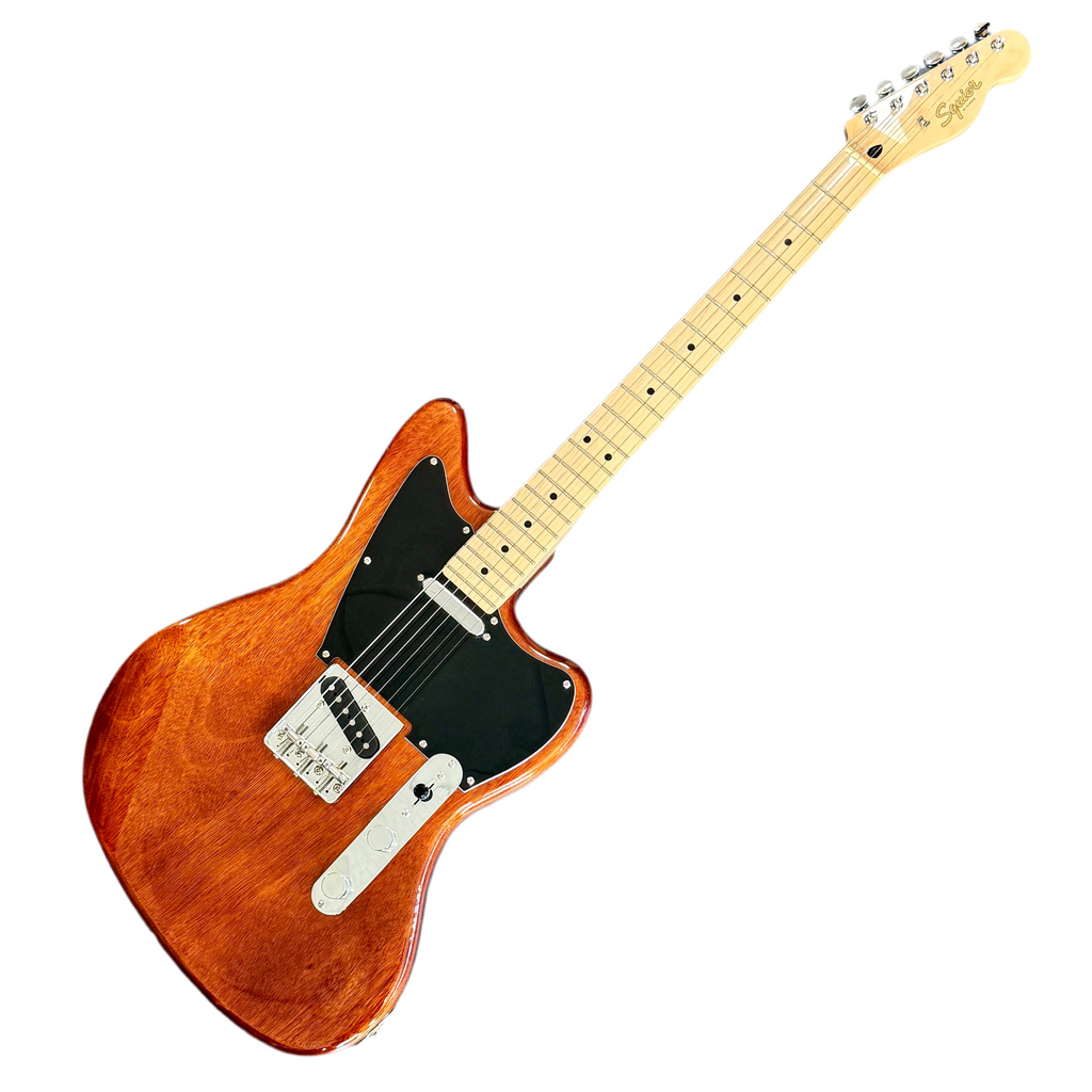 Fender Squier Jaguar Electric Guitar Electric guitar with a sunburst finish on a white background