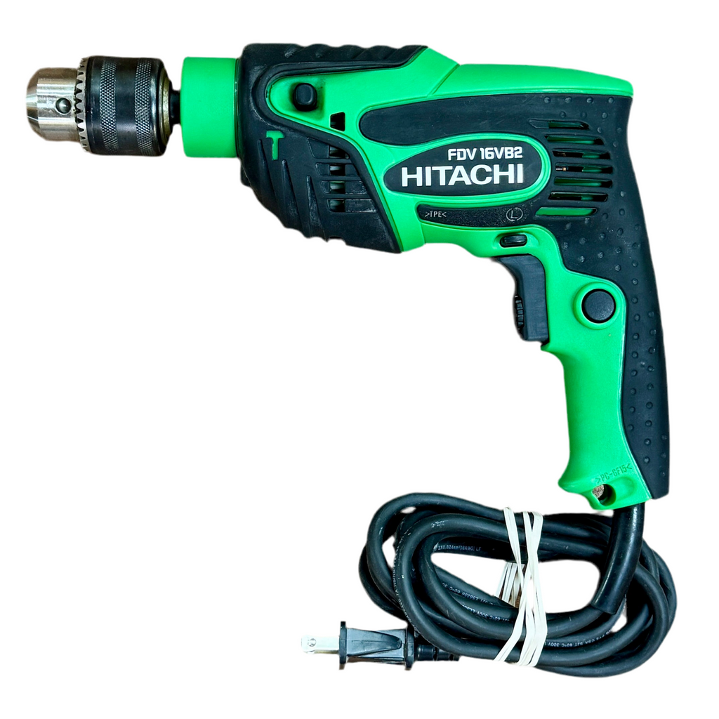Hitachi 5-Amp 5/8" Corded Hammer Drill w/ Hard Case Green and black Hitachi drill on a white background
