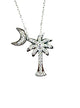 .925 Sterling Silver 1CTW Lab Created Diamonds Palmetto Tree & Moon Pendant Necklace