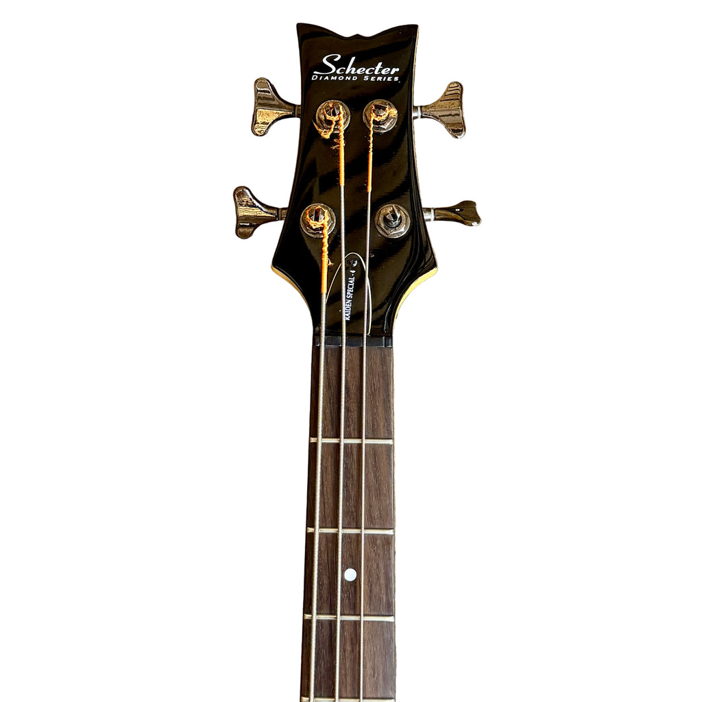 Schecter Diamond Series RAIDEN SPECIAL-4 Electric Bass Guitar (Missing 1st String) Schecter bass guitar headstock on a white background