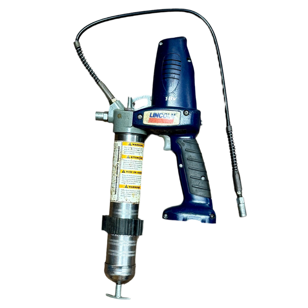 LINCOLN 1800 PowerLuber 18V Cordless Grease Gun w/ Battery, Charger, & Hard Case Lincoln electric welding gun on a white background