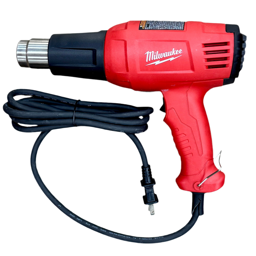 Milwaukee 11.6-Amp Corded Dual Temperature Heat Gun (8975-6) Red Milwaukee heat gun with black nozzle and cord on a white background