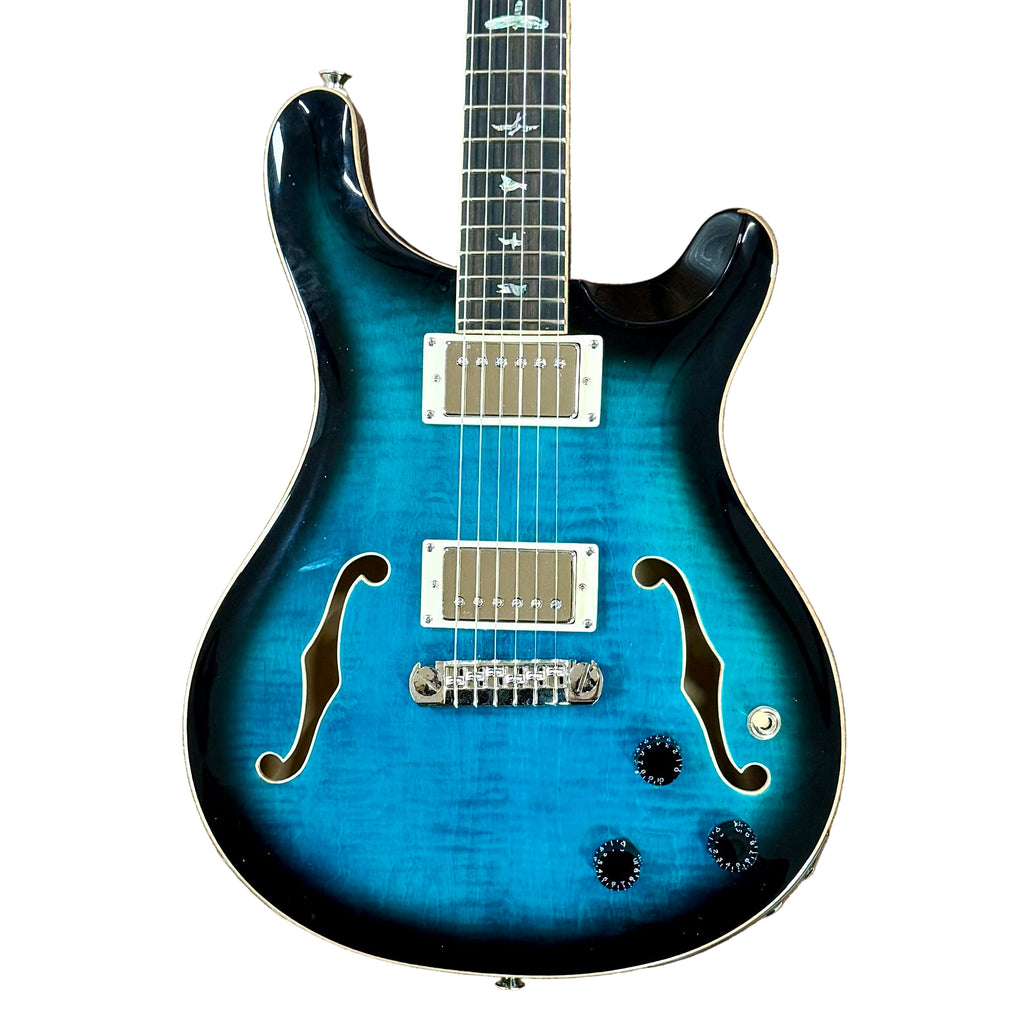 PRS Paul Reed Smith SE Piezo Hollowbody Electric Guitar w/ Soft Case Blue electric guitar on a white background