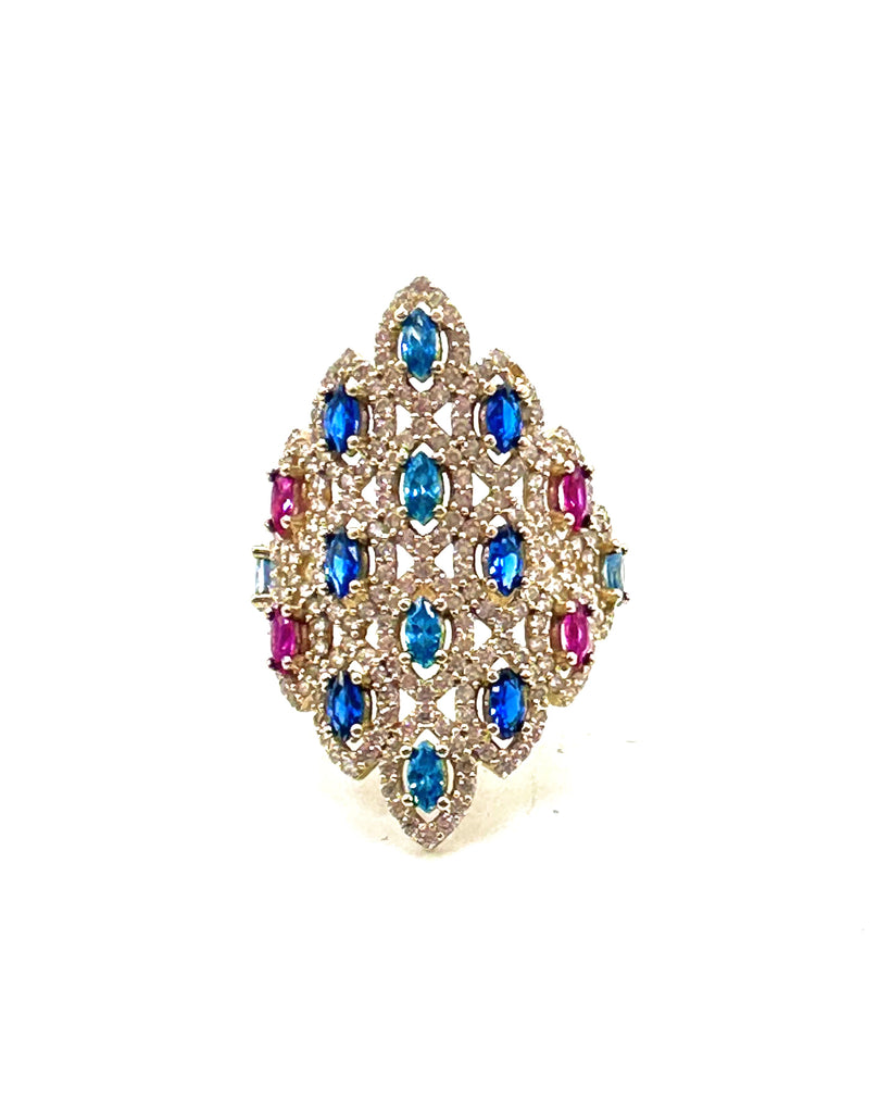 Multicolored Stone with Clear Stone Halo Ring