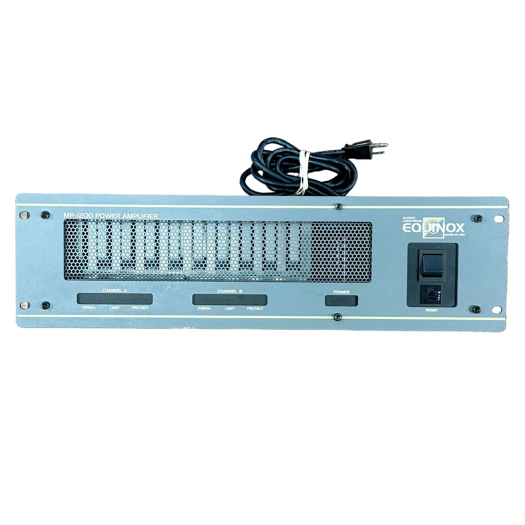 Audio Centron EQUINOX MP-1200 Power Amplifier Eaton power strip on a wooden floor with shoes at the bottom