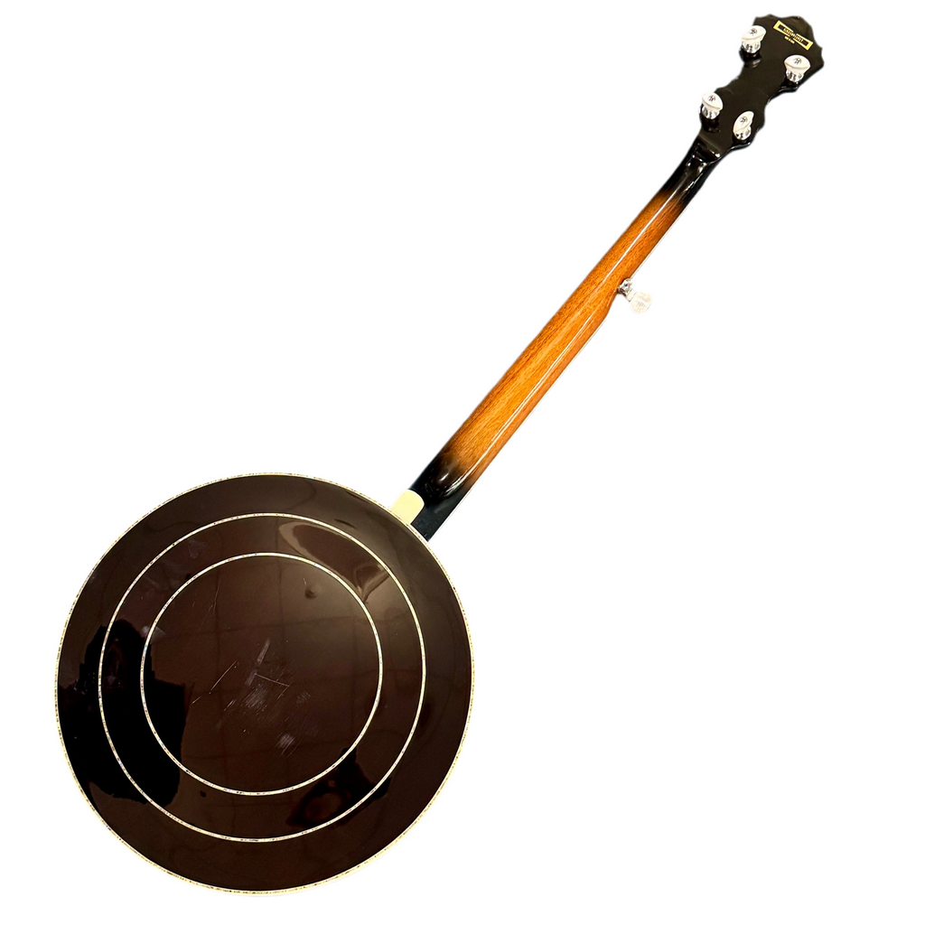 Ibanez B300 5-String Resonator Banjo w/ Hard Case Banjo with a frying pan on a white background