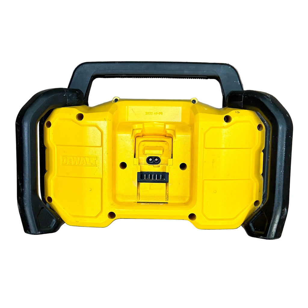 DeWalt 12V/20V MAX Bluetooth Cordless Jobsite Radio w/ Battery & Charger (DCR028) Yellow toolbox with black handle on a white background