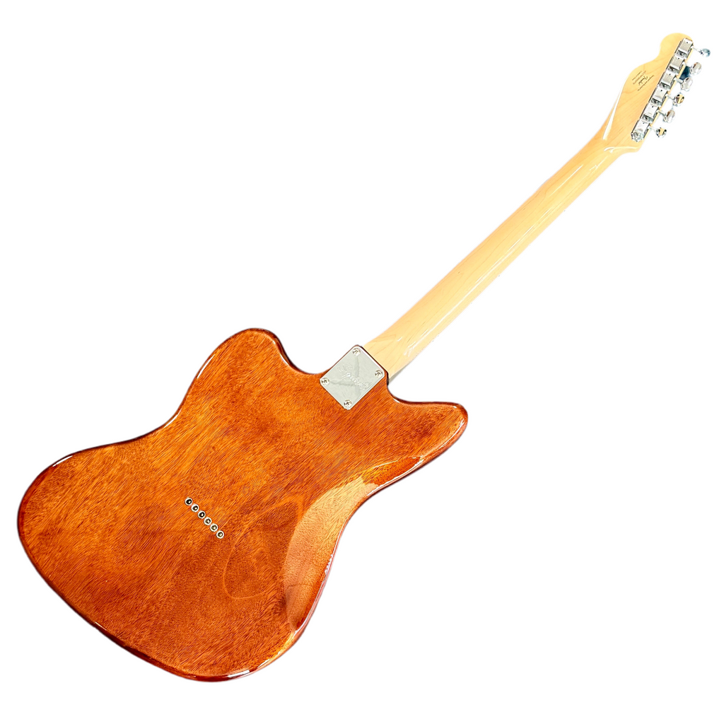 Fender Squier Jaguar Electric Guitar Electric guitar with a sunburst finish on a white background