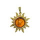.925 Sterling Silver Gold Plated Amber Cabochon Sun Pendant Gold sun-shaped pendant with amber center on a white background