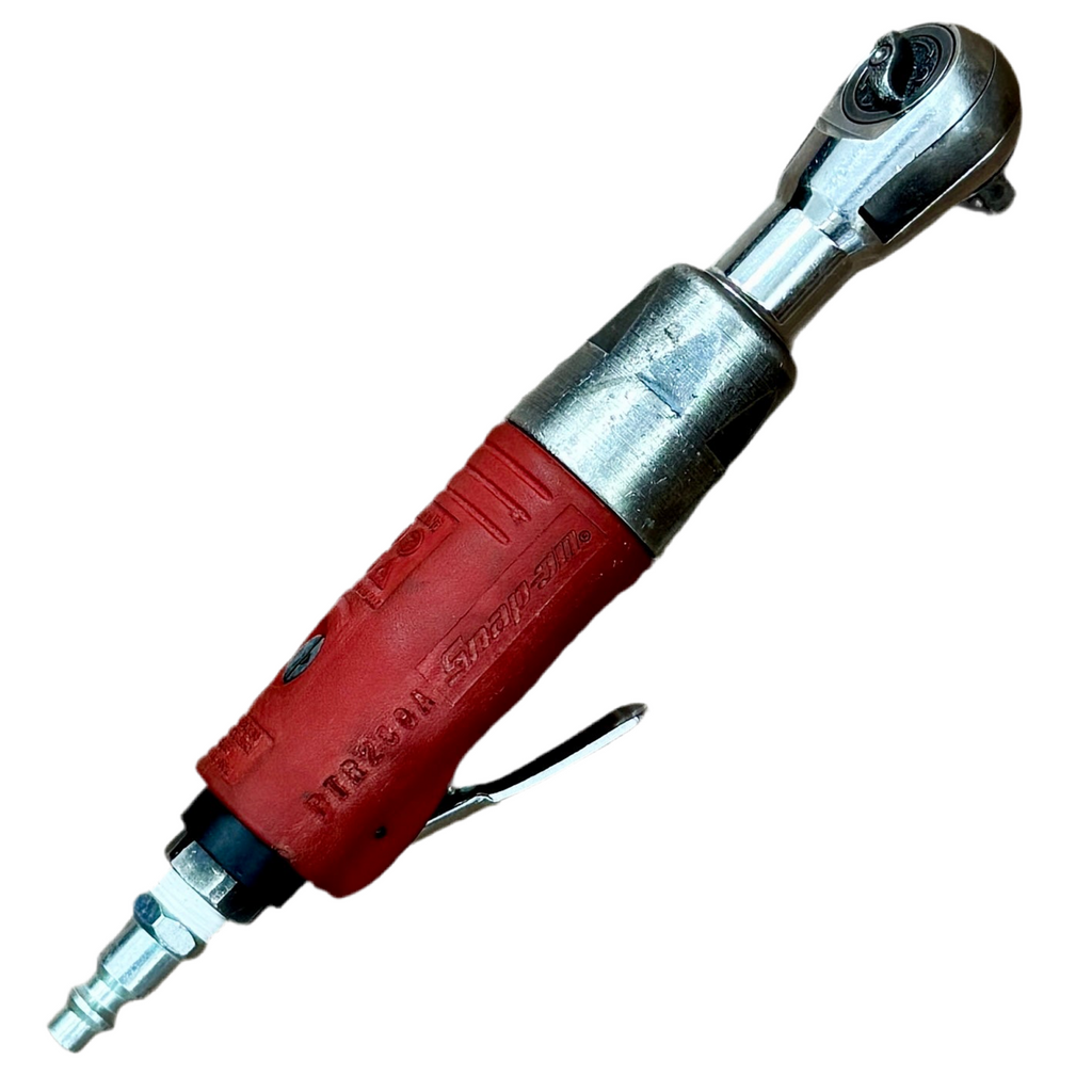 Snap-On 1/4" Drive 250 RPM Air Ratchet (PTR200A) Red and silver pneumatic ratchet tool on a white background