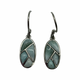 .925 Sterling Silver Oval Larimar Mosaic Dangle Hook Earrings Pair of earrings with green stone and silver frame on a white background