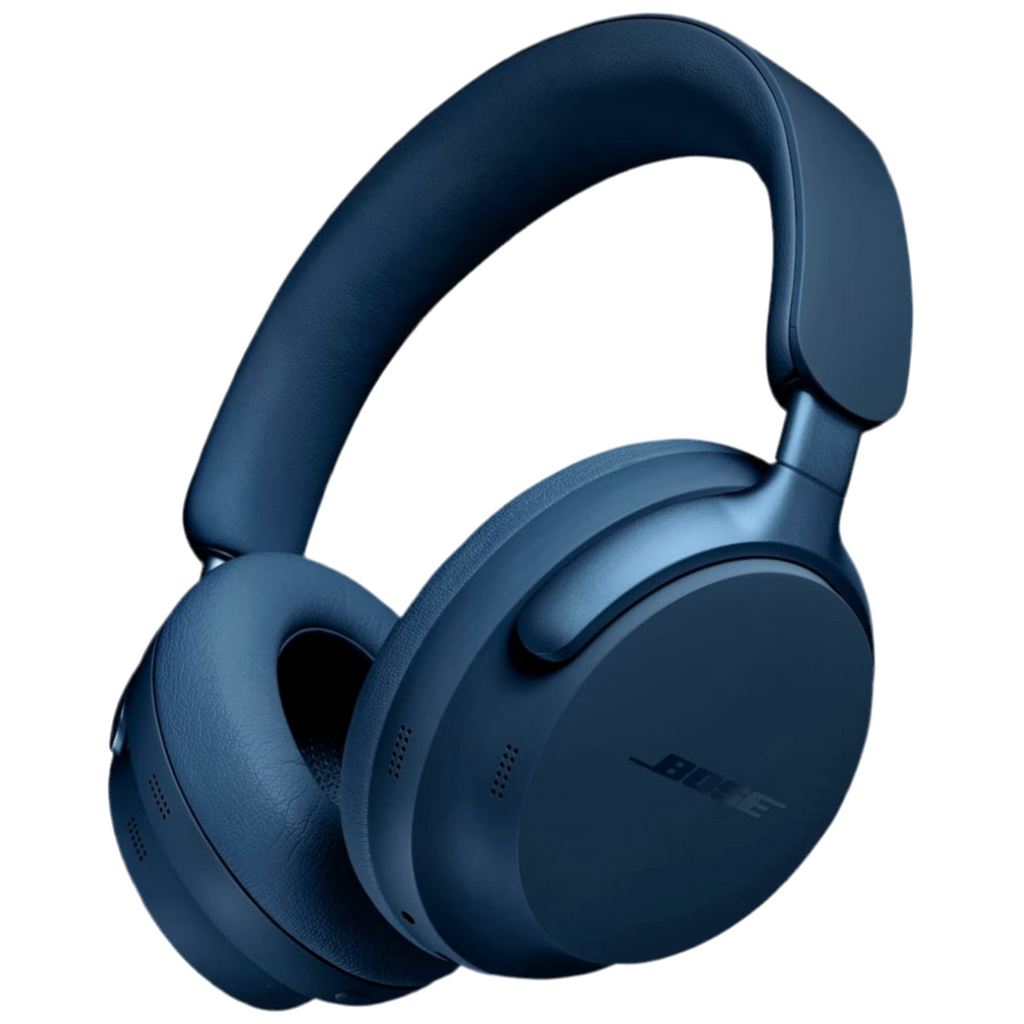 BOSE QuietComfort Ultra Wireless Noise Cancelling Headphones - Lunar Blue Bose headphones on a white background