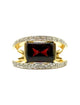 Issac Westman 14K Yellow Gold Garnet & Diamond Half Bezel Split Ring