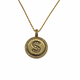 .925 Sterling Silver/14K Gold Plated Micro Pavé Initial Pendant Necklace (Letter S) Gold necklace with a round pendant featuring the letter 'S' on a white background