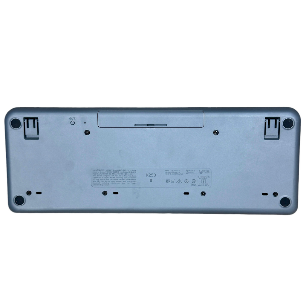 Logitech K250 Compact Bluetooth Wireless Keyboard - Graphite Back view of a electronic device on a white background