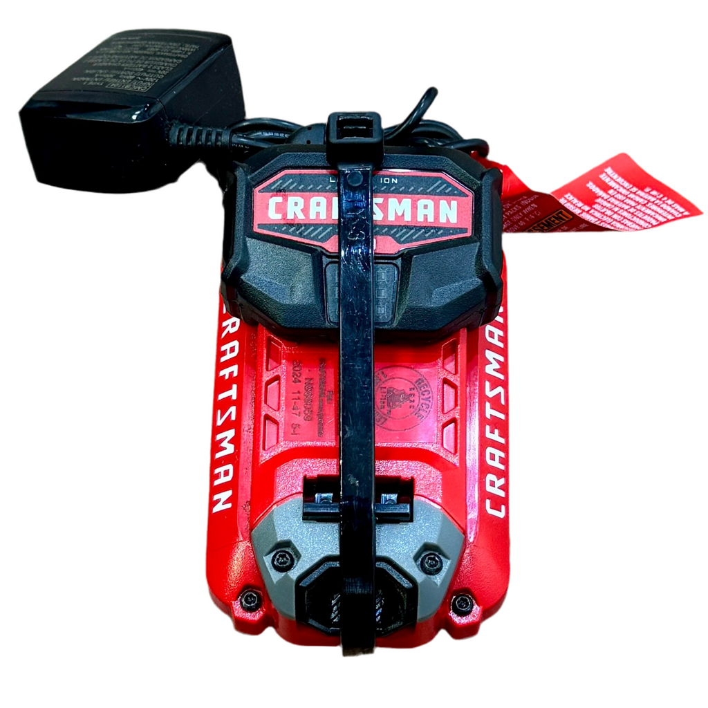 CRAFTSMAN V20 2.0 AH Battery Pack & CRAFTSMAN V20 Charger (CMCB202/CMCB1104) Red and black Craftsman tool on a white background