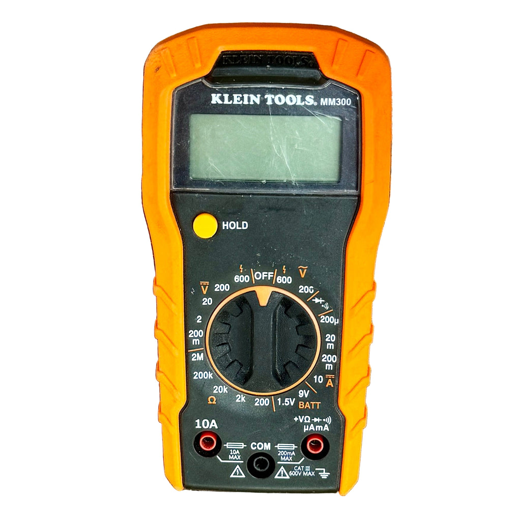 Klein Tools MM300 600V Manual-Ranging Digital Multimeter Klein Tools multimeter on a white background