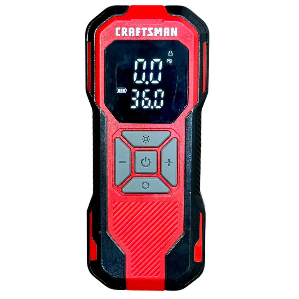CRAFTSMAN 12V MAX Portable Air Inflator w/ Bag (CMXPTXA1201) Red and black Craftsman digital device on a white background