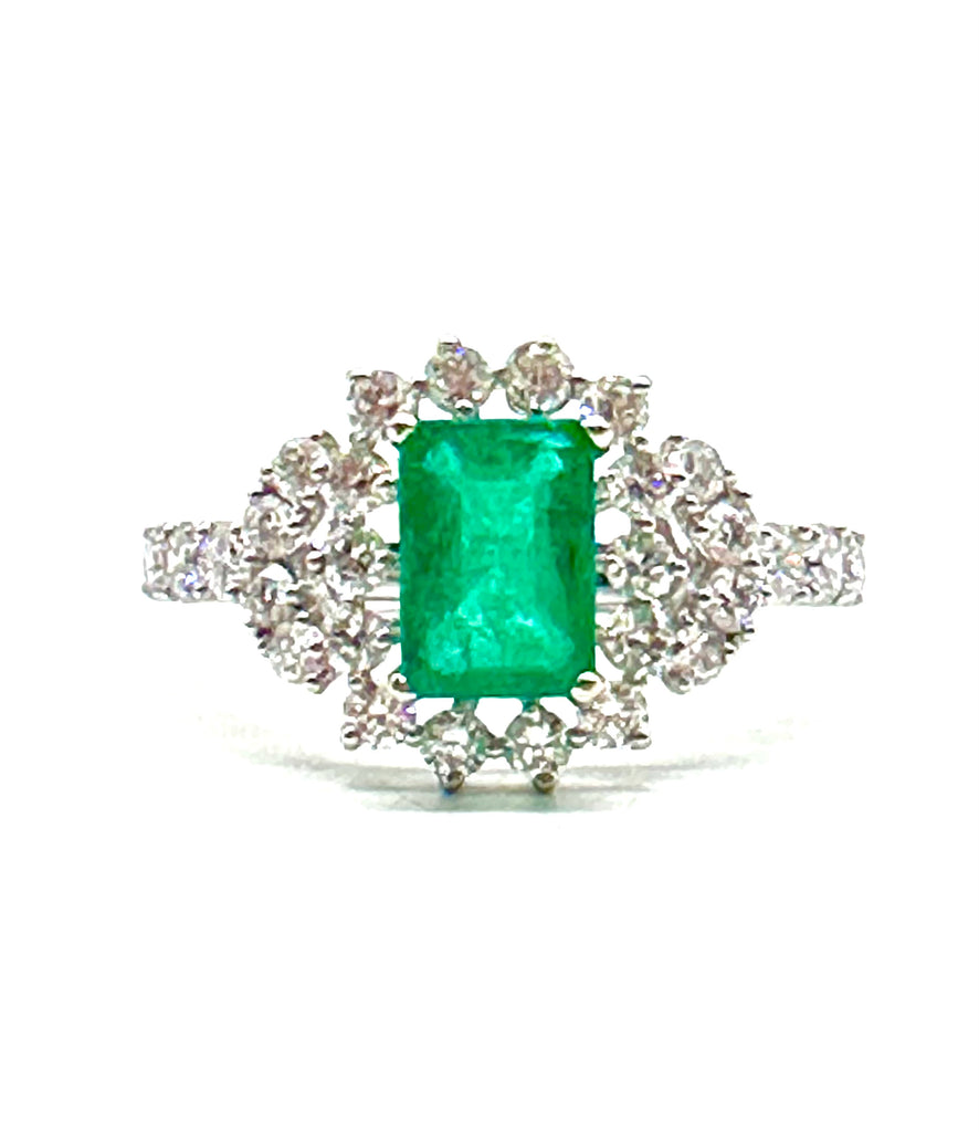 Emerald with Diamond Halo Ring