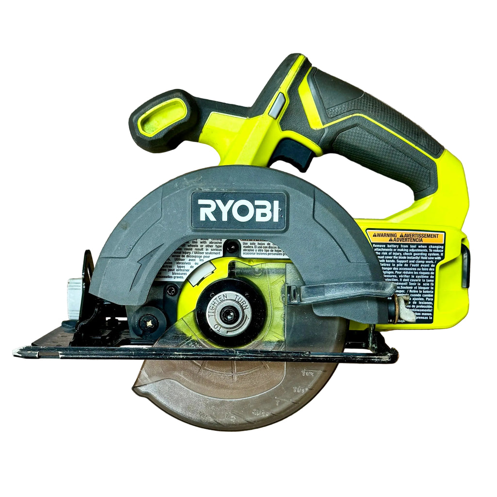 RYOBI ONE+ 18V 5-1/2" Cordless Circular Saw (PCL500) Ryobi circular saw on a wooden surface