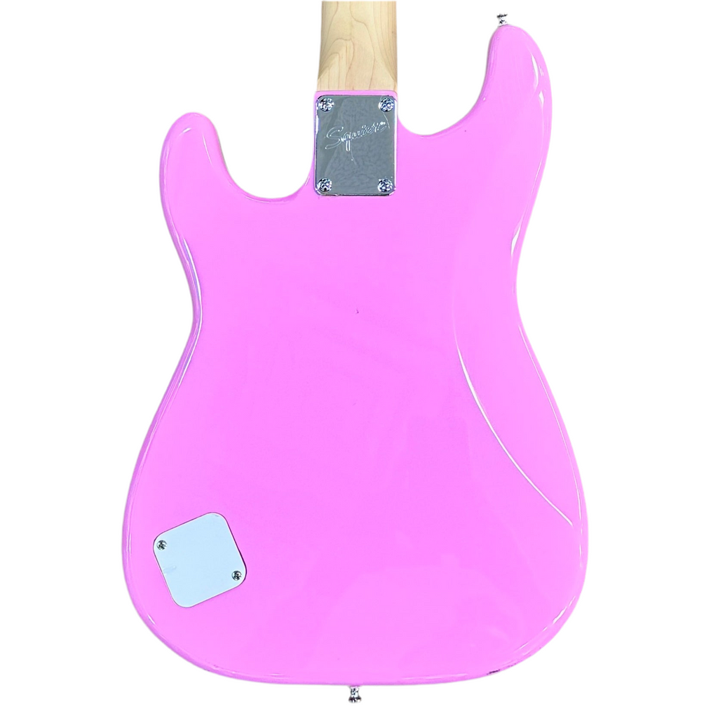 Fender Squier MINI Stratocaster Electric Guitar Pink electric guitar body on a white background