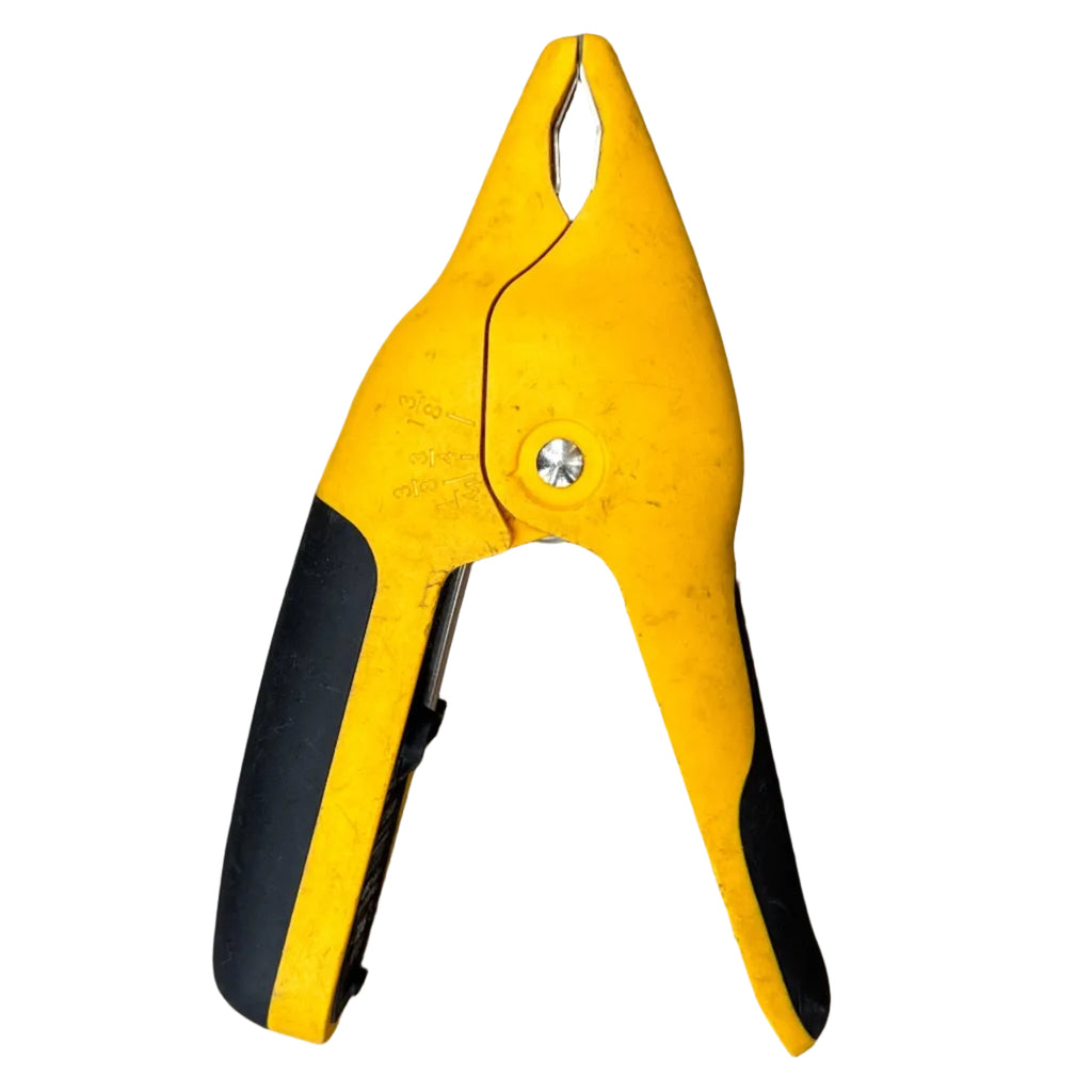 Fieldpiece JL3PC Job Link Wireless System Premium Pipe Clamp Probe (7246) Yellow and black pliers on a wooden surface