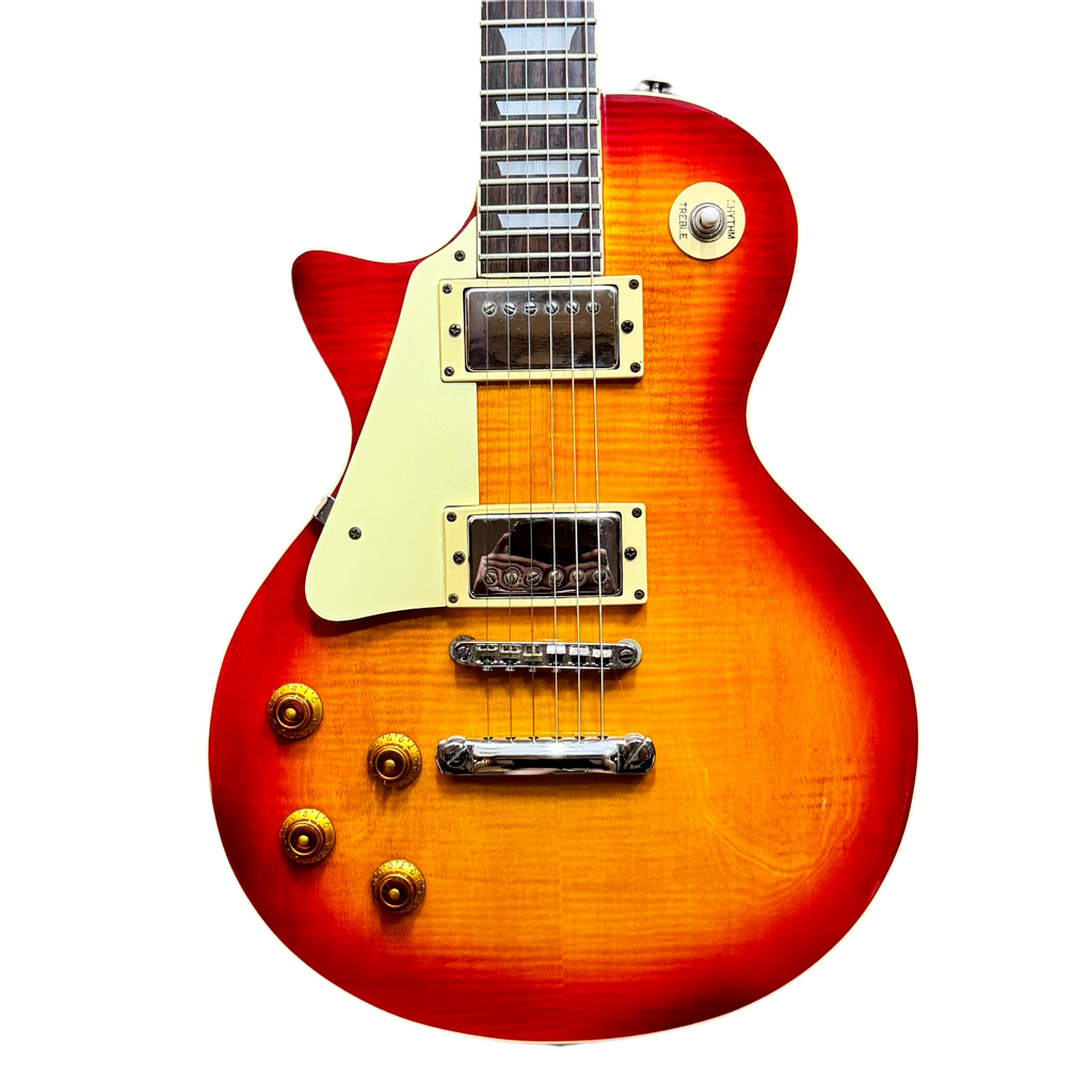 Samick Artist Series Edition Les Paul Style Left-Handed Electric Guitar Electric guitar with a sunburst finish on a white background