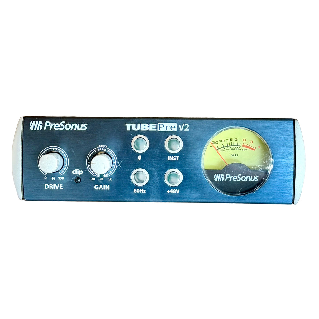 PreSonus TUBEPre V2 Tube Microphone Preamp PreSonus TubePre V2 audio interface on a wooden surface