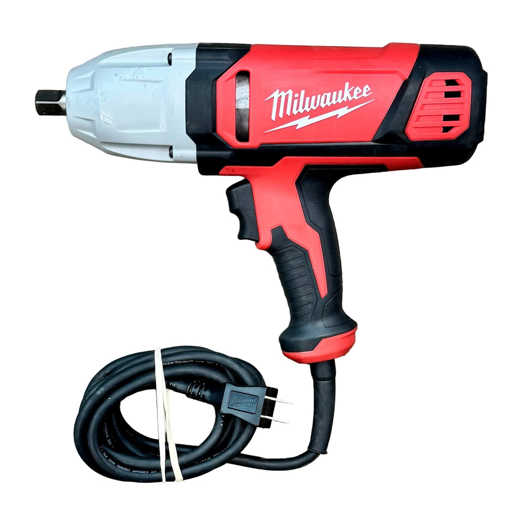 Milwaukee 7-Amp 1/2" Corded Square-Pin Impact Wrench (9070-20) Red and black Milwaukee power drill with a white background