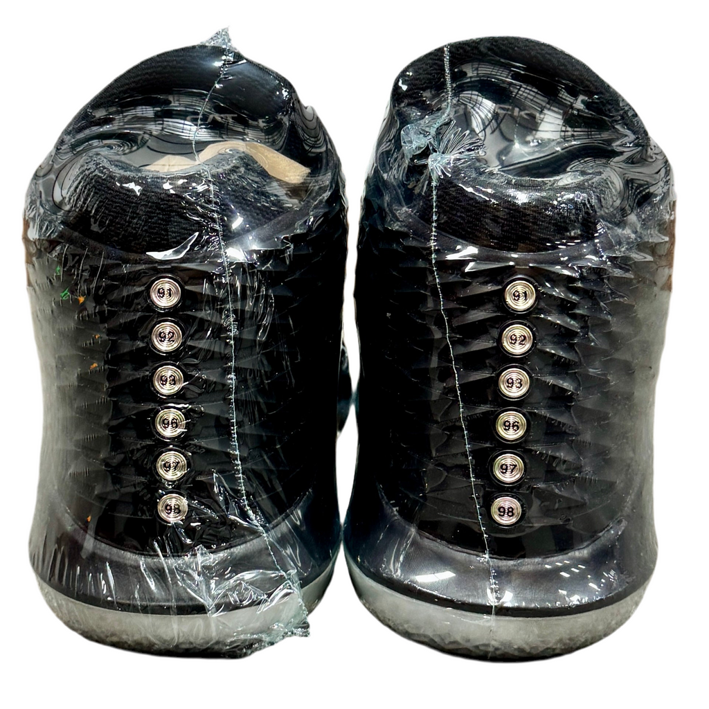 Jordan XXXII - Black Cat (Size 13) Pair of black high-top sneakers with clear plastic wrap on a white background