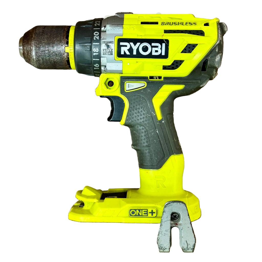 RYOBI ONE+ 18V 1/2" Brushless Cordless Hammer Drill/Driver (P251) Ryobi power drill on a wooden surface