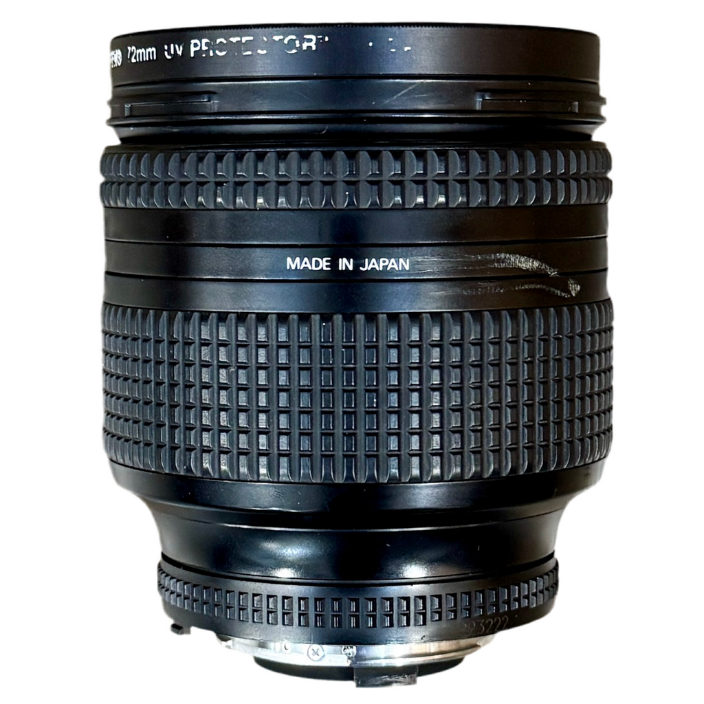 Nikon AF NIKKOR 24-120mm f/3.5-5.6D Camera Lens w/ Front & Rear Caps (F-Mount) Camera lens with 'Made in Japan' text on a white background