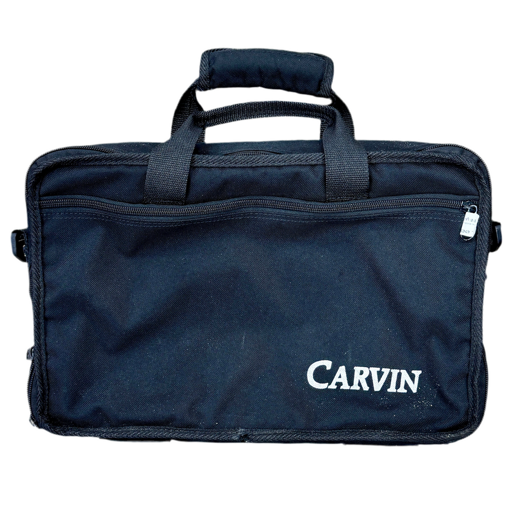 Carvin BX500 500W Mono Block Class D Bass Amplifier Head w/ Carry Bag Navy blue bag with 'Carvin' branding on a white background
