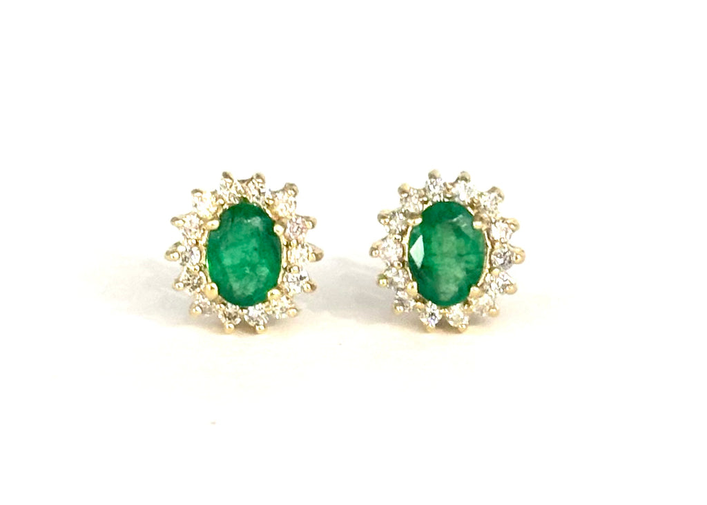 Oval Emerald and Diamond Stud Earrings blur