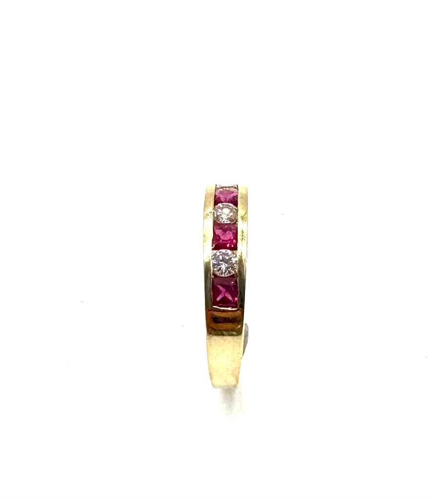 14k Yellow Gold Diamond and Ruby Channel Band