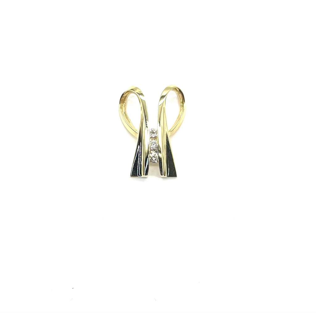 Gold earring with a diamond on a white background