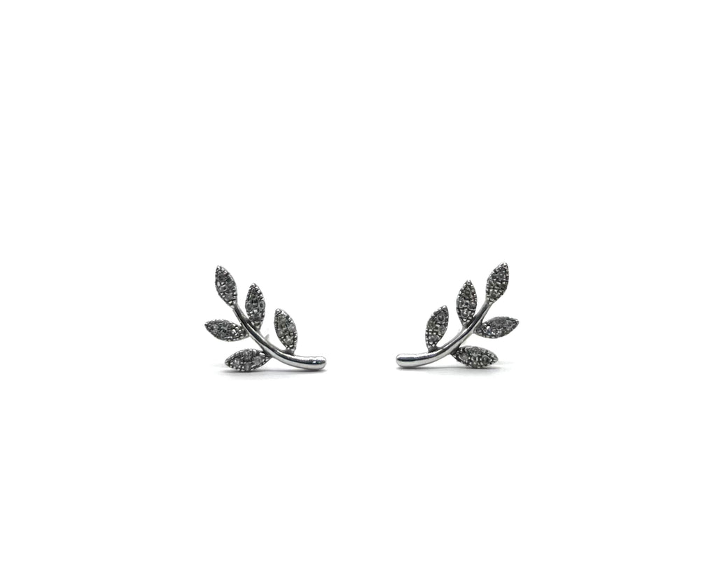 White Gold Diamond Leaf Earrings
