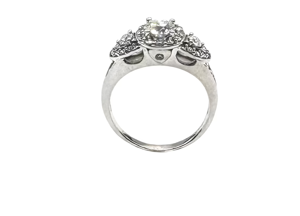 14k Diamond Halo Cutout Ring