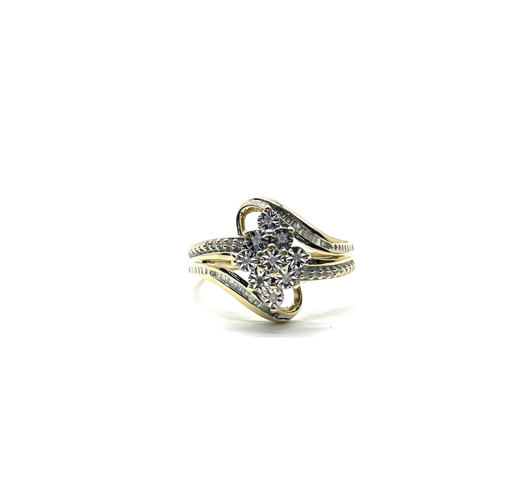 Diamond Illusion Step Cluster Bypass Ring