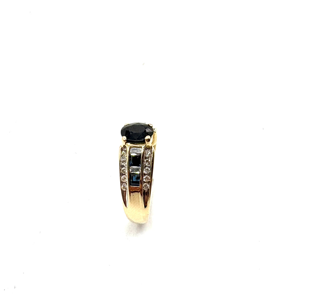 14k Yellow Gold Diamond and Sapphire Ring side