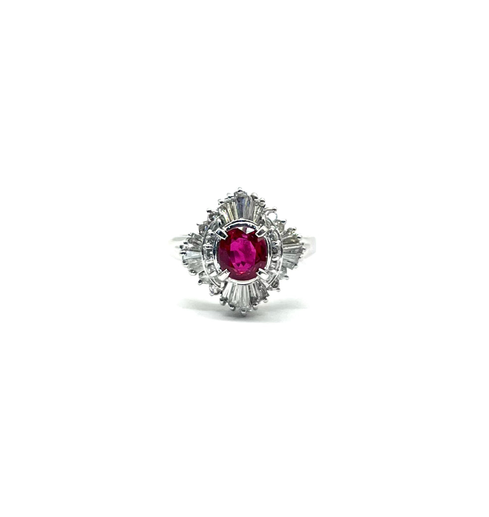 Vintage Platinum Ruby and Diamond Ring front