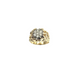 Gold ring with diamond cluster on a white background