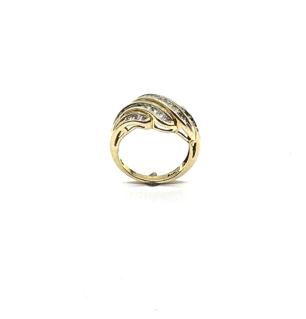 14k Yellow Gold Diamond Channel Swirl Ring hole