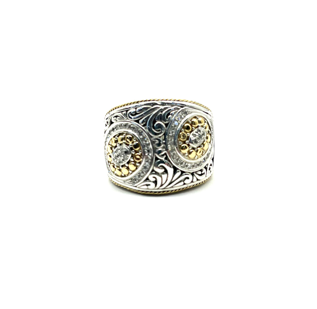 Effy Balissima Sterling and 18k Wide Diamond Ring