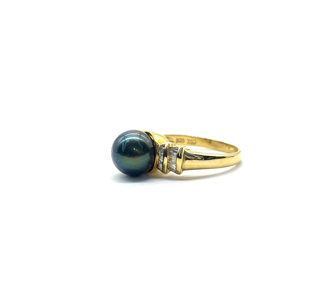 18k Tahitian Pearl and Diamond Ring side