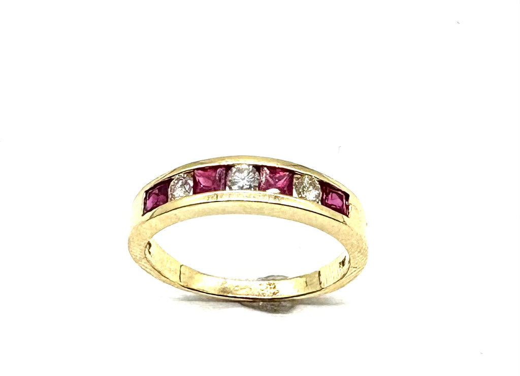 14k Yellow Gold Diamond and Ruby Channel Band blur