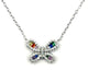 .925 Sterling Silver Rainbow CZ Butterfly Necklace Butterfly-shaped necklace with colorful gemstones on a white background